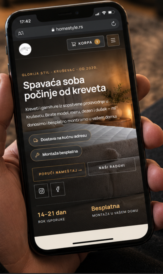 Sajt prodavnice nameštaja na telefonu